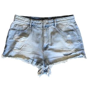 Distressed Denim High Waisted Cutoff Jean Shorts, women's 32, light wash